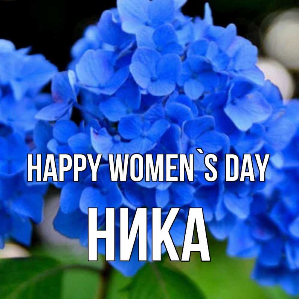 Greetings card с именем, Ника happy women`s day синие цветы Greetings with text for free download 